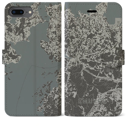 【江迎（長崎県）】地図柄iPhoneケース（手帳タイプ）モノトーン・iPhone 8Plus /7Plus / 6sPlus / 6Plus 用