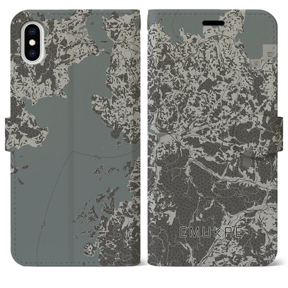 【江迎（長崎県）】地図柄iPhoneケース（手帳タイプ）モノトーン・iPhone XS Max 用