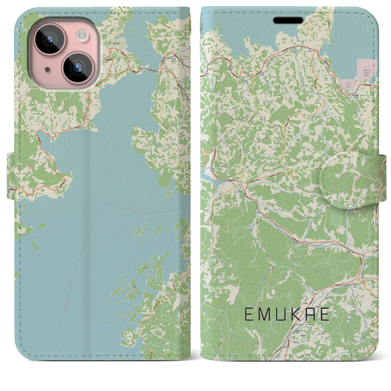 【江迎（長崎県）】地図柄iPhoneケース（手帳タイプ）