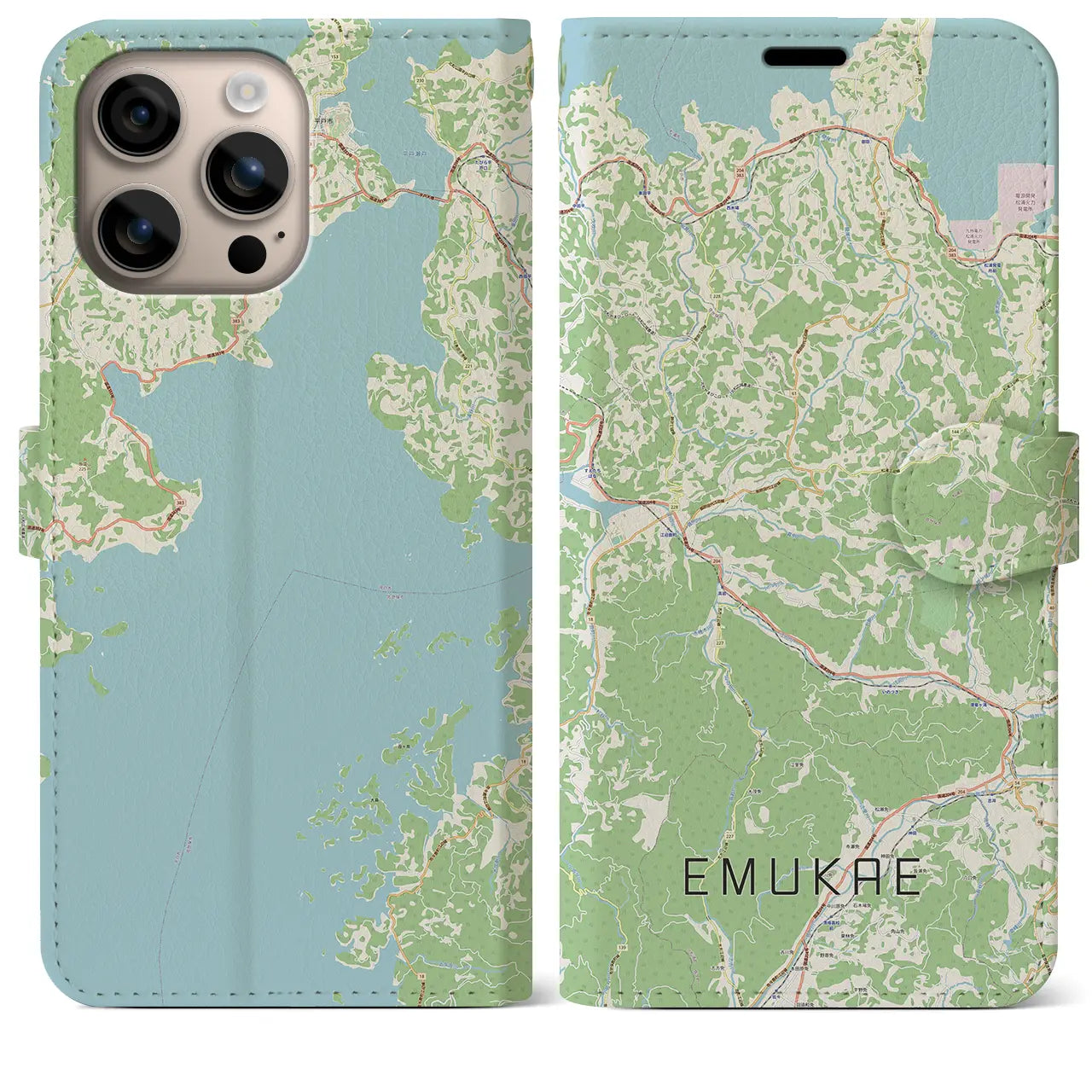 【江迎（長崎県）】地図柄iPhoneケース（手帳タイプ）ナチュラル・iPhone 16 Plus 用