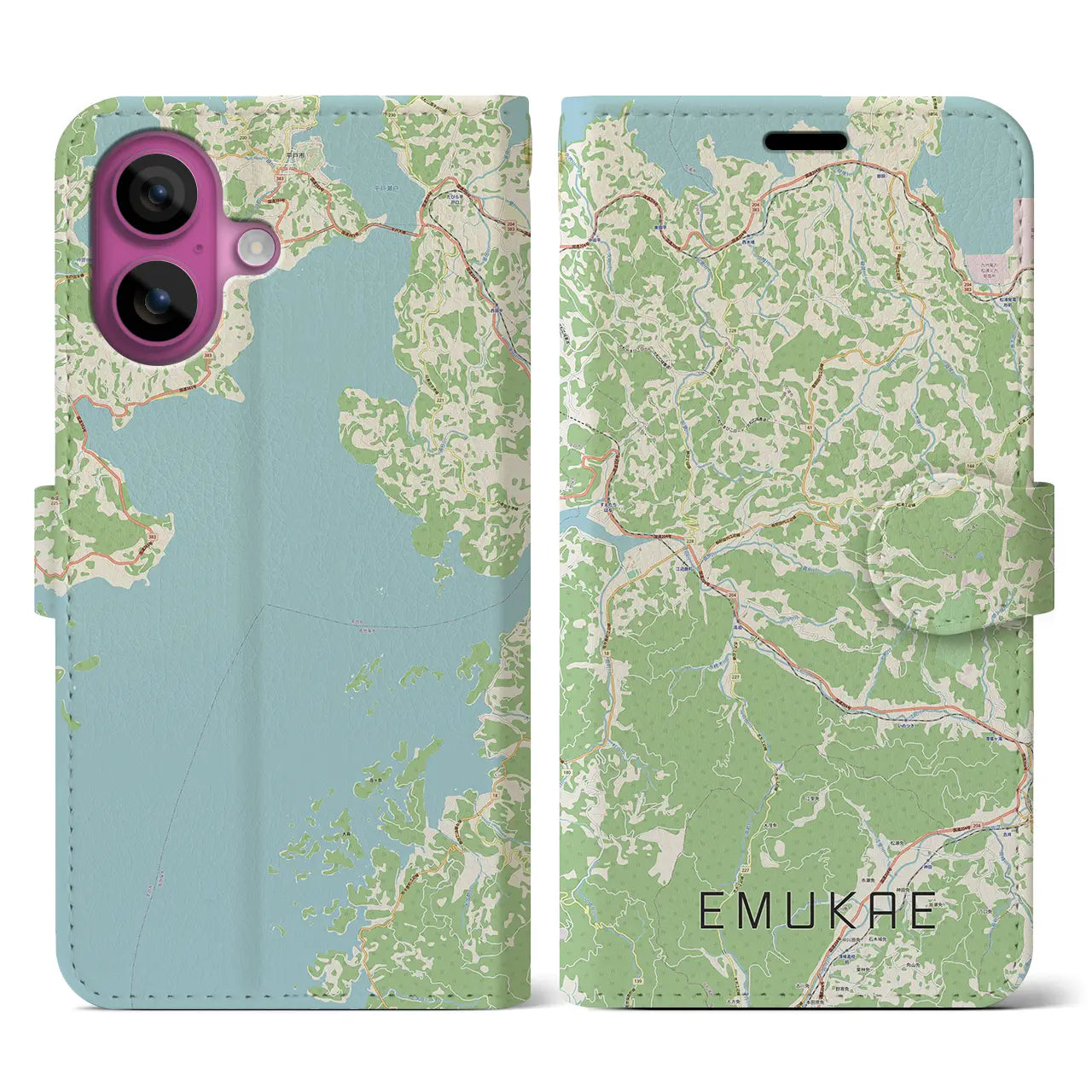 【江迎（長崎県）】地図柄iPhoneケース（手帳タイプ）ナチュラル・iPhone 16 Pro 用