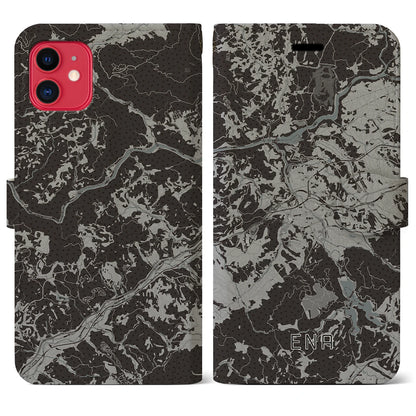 【恵那（岐阜県）】地図柄iPhoneケース（手帳タイプ）モノトーン・iPhone 11 用