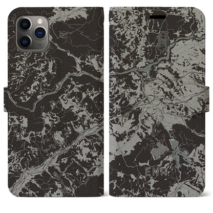 【恵那（岐阜県）】地図柄iPhoneケース（手帳タイプ）モノトーン・iPhone 11 Pro Max 用
