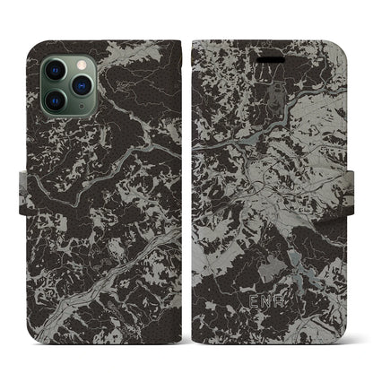 【恵那（岐阜県）】地図柄iPhoneケース（手帳タイプ）モノトーン・iPhone 11 Pro 用