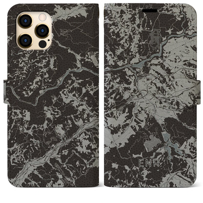 【恵那（岐阜県）】地図柄iPhoneケース（手帳タイプ）モノトーン・iPhone 12 Pro Max 用