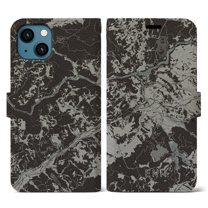 【恵那（岐阜県）】地図柄iPhoneケース（手帳タイプ）モノトーン・iPhone 13 用
