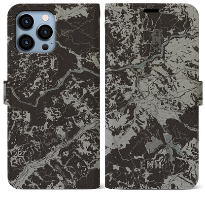 【恵那（岐阜県）】地図柄iPhoneケース（手帳タイプ）モノトーン・iPhone 13 Pro Max 用