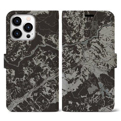 【恵那（岐阜県）】地図柄iPhoneケース（手帳タイプ）モノトーン・iPhone 13 Pro 用