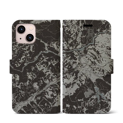 【恵那（岐阜県）】地図柄iPhoneケース（手帳タイプ）モノトーン・iPhone 13 mini 用