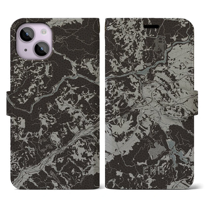 【恵那（岐阜県）】地図柄iPhoneケース（手帳タイプ）モノトーン・iPhone 14 用