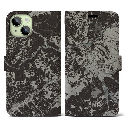 【恵那（岐阜県）】地図柄iPhoneケース（手帳タイプ）モノトーン・iPhone 15 用