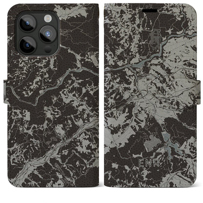 【恵那（岐阜県）】地図柄iPhoneケース（手帳タイプ）モノトーン・iPhone 15 Pro Max 用