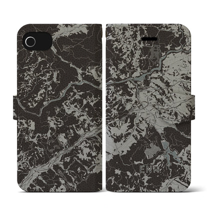 【恵那（岐阜県）】地図柄iPhoneケース（手帳タイプ）モノトーン・iPhone SE（第3 / 第2世代） / 8 / 7 / 6s / 6 用