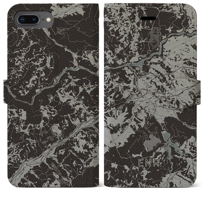 【恵那（岐阜県）】地図柄iPhoneケース（手帳タイプ）モノトーン・iPhone 8Plus /7Plus / 6sPlus / 6Plus 用