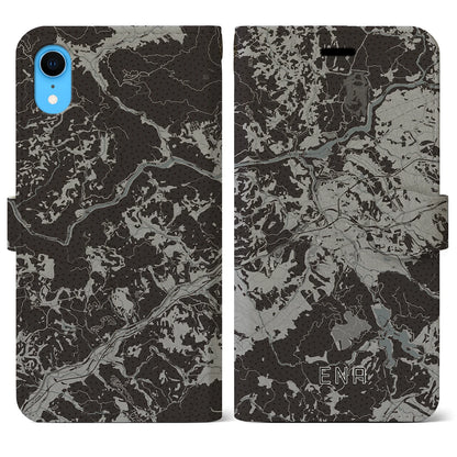 【恵那（岐阜県）】地図柄iPhoneケース（手帳タイプ）モノトーン・iPhone XR 用