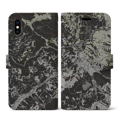 【恵那（岐阜県）】地図柄iPhoneケース（手帳タイプ）モノトーン・iPhone XS / X 用