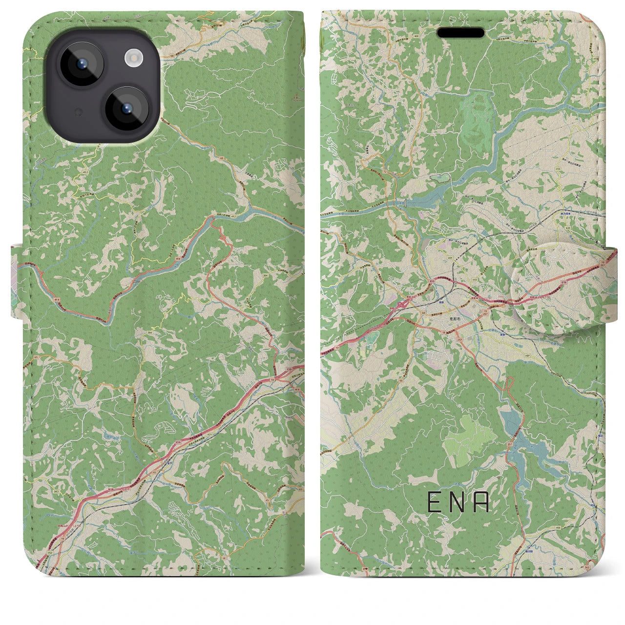 【恵那（岐阜県）】地図柄iPhoneケース（手帳タイプ）