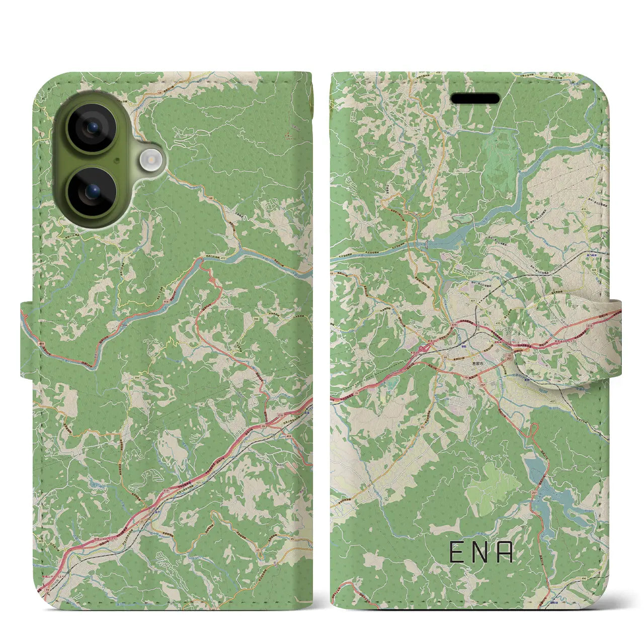 【恵那（岐阜県）】地図柄iPhoneケース（手帳タイプ）