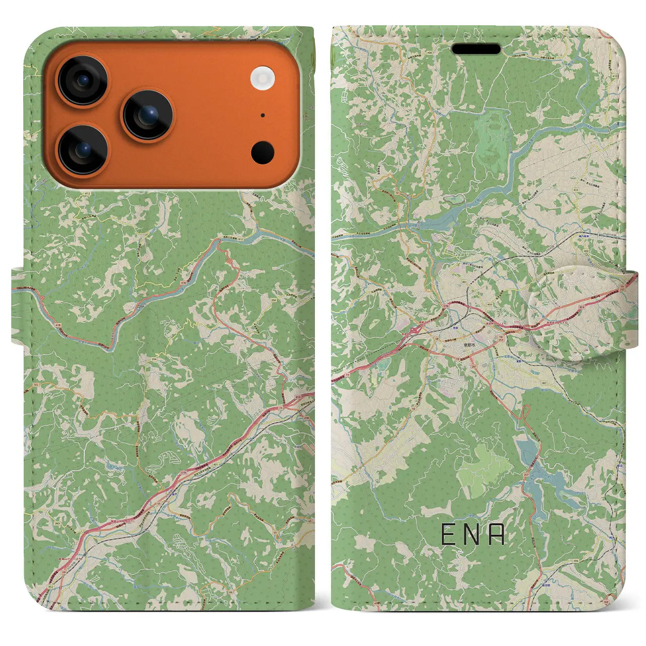 【恵那（岐阜県）】地図柄iPhoneケース（手帳タイプ）