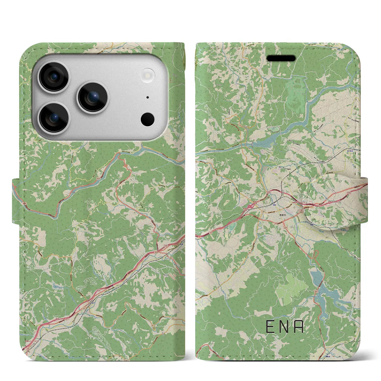 【恵那（岐阜県）】地図柄iPhoneケース（手帳タイプ）