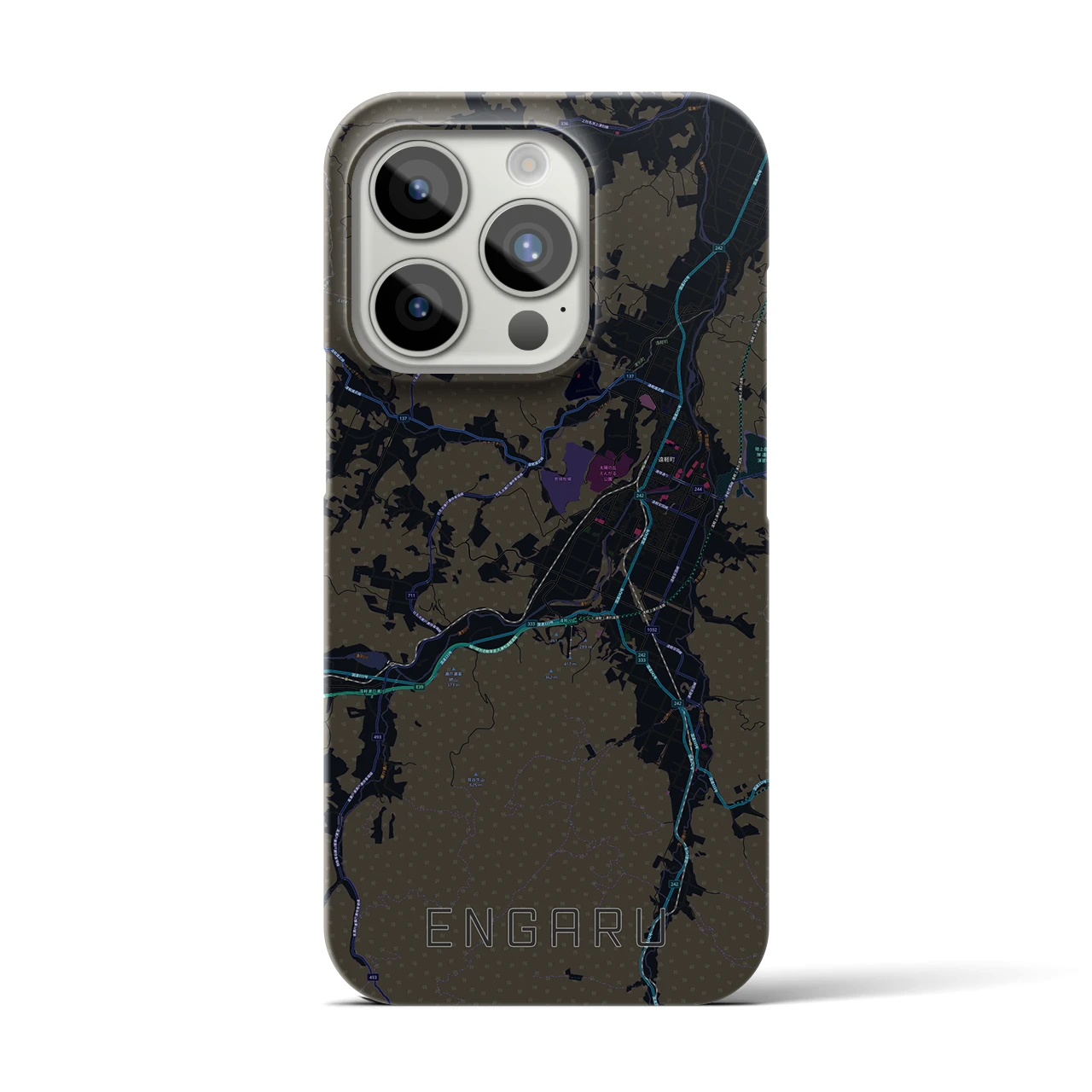【遠軽】地図柄iPhoneケース（バックカバータイプ・ブラック）iPhone 15 Pro 用