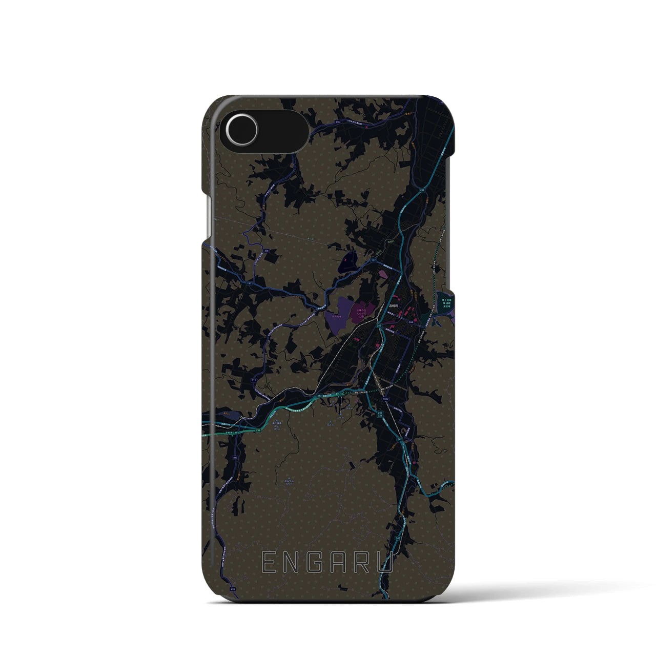【遠軽】地図柄iPhoneケース（バックカバータイプ・ブラック）iPhone SE（第3 / 第2世代） / 8 / 7 / 6s / 6 用