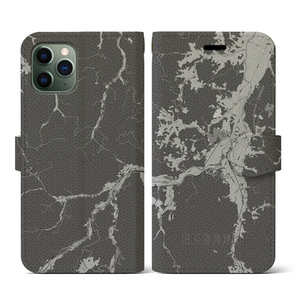 【遠軽（北海道）】地図柄iPhoneケース（手帳タイプ）モノトーン・iPhone 11 Pro 用