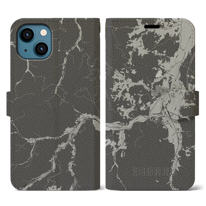 【遠軽（北海道）】地図柄iPhoneケース（手帳タイプ）モノトーン・iPhone 13 用