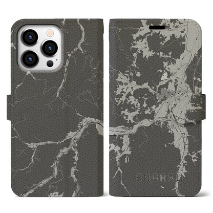 【遠軽（北海道）】地図柄iPhoneケース（手帳タイプ）モノトーン・iPhone 13 Pro 用