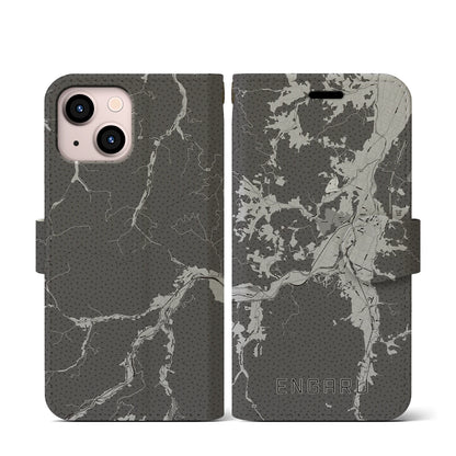 【遠軽（北海道）】地図柄iPhoneケース（手帳タイプ）モノトーン・iPhone 13 mini 用