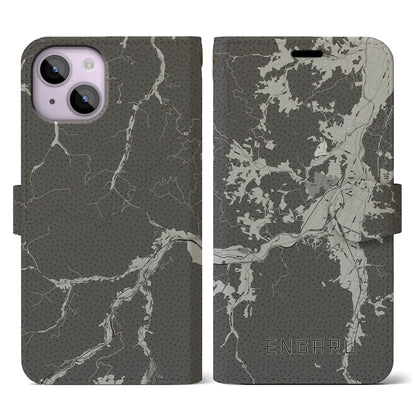 【遠軽（北海道）】地図柄iPhoneケース（手帳タイプ）モノトーン・iPhone 14 用