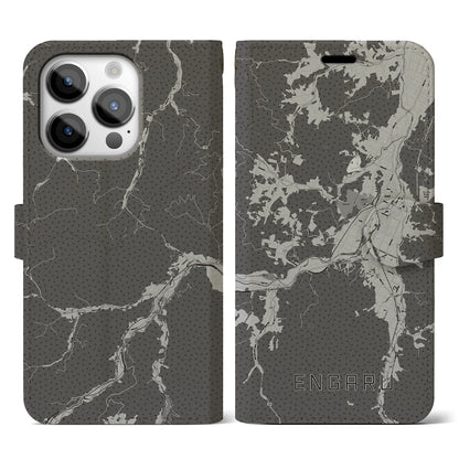 【遠軽（北海道）】地図柄iPhoneケース（手帳タイプ）モノトーン・iPhone 14 Pro 用