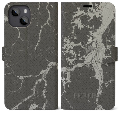 【遠軽（北海道）】地図柄iPhoneケース（手帳タイプ）モノトーン・iPhone 14 Plus 用