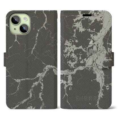 【遠軽（北海道）】地図柄iPhoneケース（手帳タイプ）モノトーン・iPhone 15 用