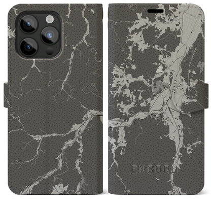 【遠軽（北海道）】地図柄iPhoneケース（手帳タイプ）モノトーン・iPhone 15 Pro Max 用