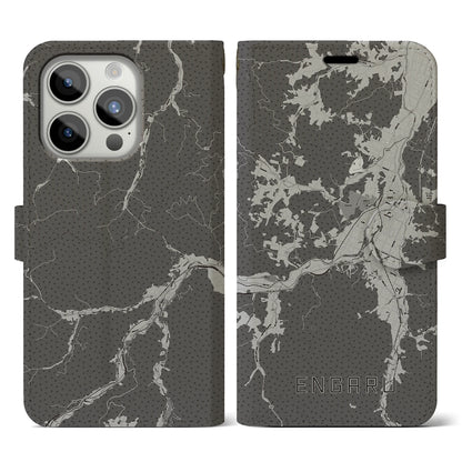 【遠軽（北海道）】地図柄iPhoneケース（手帳タイプ）モノトーン・iPhone 15 Pro 用