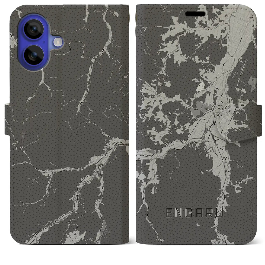 【遠軽(北海道)】地図柄iPhoneケース(手帳タイプ)モノトーン・iPhone 16 Pro Max 用