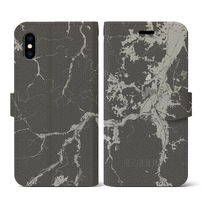 【遠軽（北海道）】地図柄iPhoneケース（手帳タイプ）モノトーン・iPhone XS / X 用