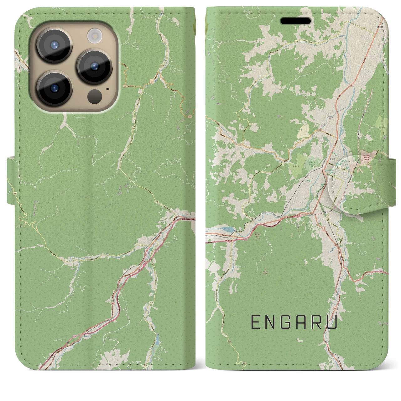 【遠軽】地図柄iPhoneケース（手帳両面タイプ・ナチュラル）iPhone 14 Pro Max 用