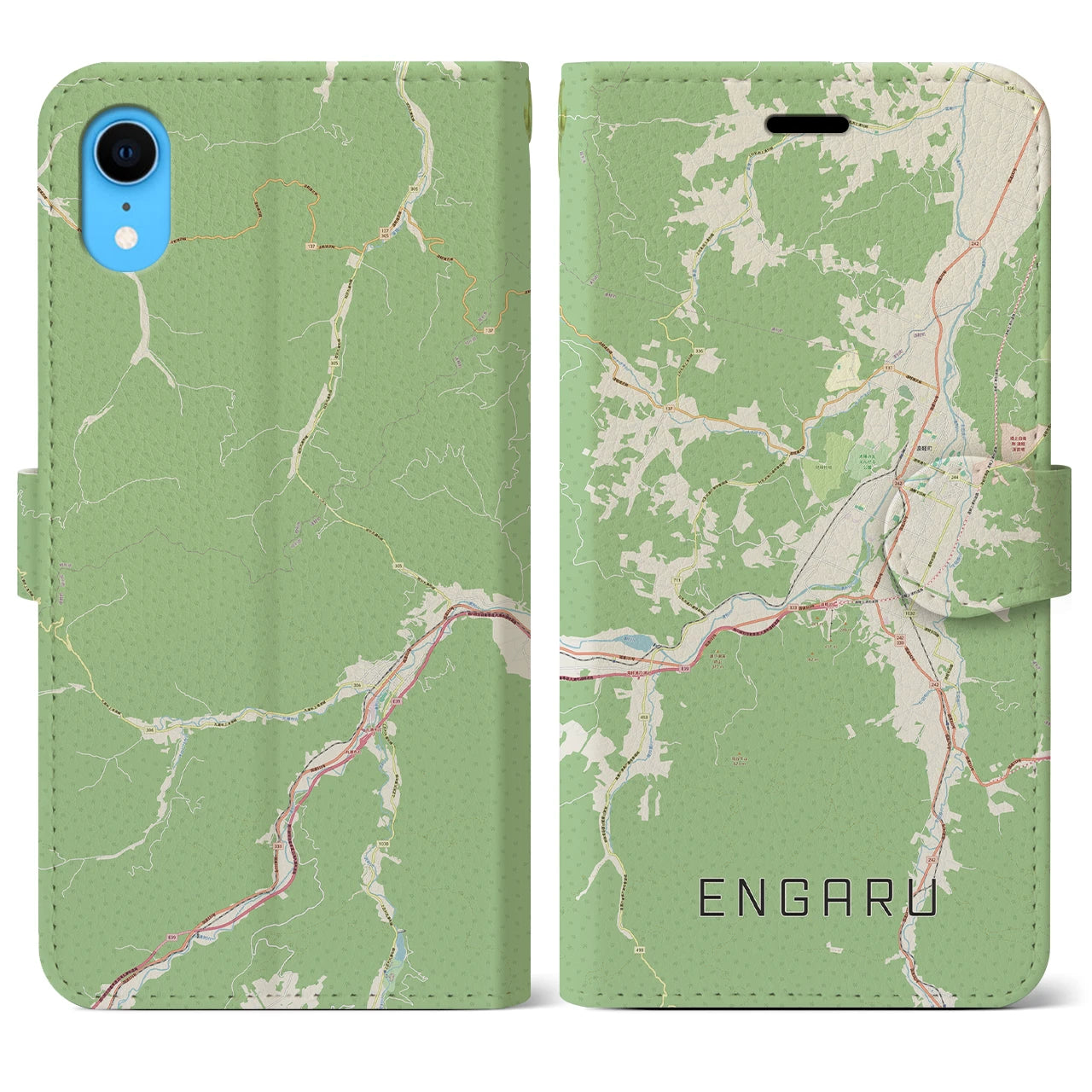【遠軽】地図柄iPhoneケース（手帳両面タイプ・ナチュラル）iPhone XR 用