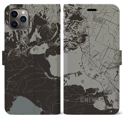 【恵庭（北海道）】地図柄iPhoneケース（手帳タイプ）モノトーン・iPhone 11 Pro Max 用