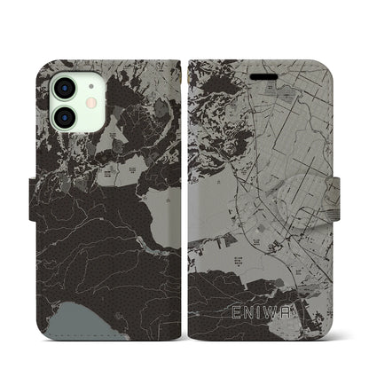 【恵庭（北海道）】地図柄iPhoneケース（手帳タイプ）モノトーン・iPhone 12 mini 用