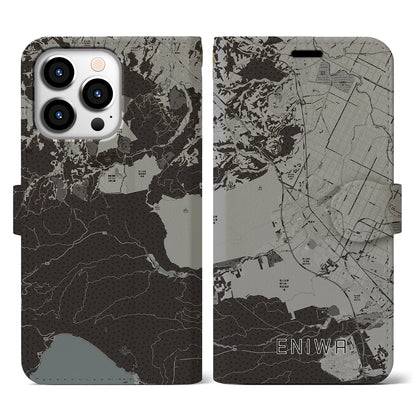 【恵庭（北海道）】地図柄iPhoneケース（手帳タイプ）モノトーン・iPhone 13 Pro 用