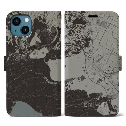 【恵庭（北海道）】地図柄iPhoneケース（手帳タイプ）モノトーン・iPhone 13 用