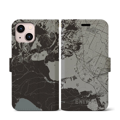 【恵庭（北海道）】地図柄iPhoneケース（手帳タイプ）モノトーン・iPhone 13 mini 用