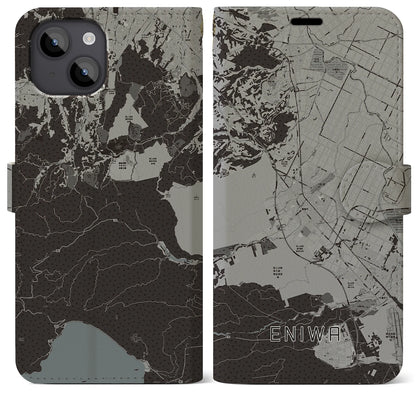 【恵庭（北海道）】地図柄iPhoneケース（手帳タイプ）モノトーン・iPhone 14 Plus 用