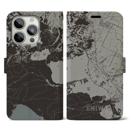 【恵庭（北海道）】地図柄iPhoneケース（手帳タイプ）モノトーン・iPhone 15 Pro 用