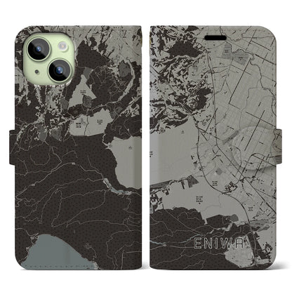 【恵庭（北海道）】地図柄iPhoneケース（手帳タイプ）モノトーン・iPhone 15 用