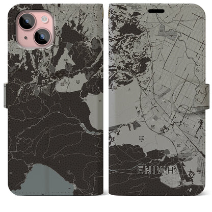 【恵庭（北海道）】地図柄iPhoneケース（手帳タイプ）モノトーン・iPhone 15 Plus 用