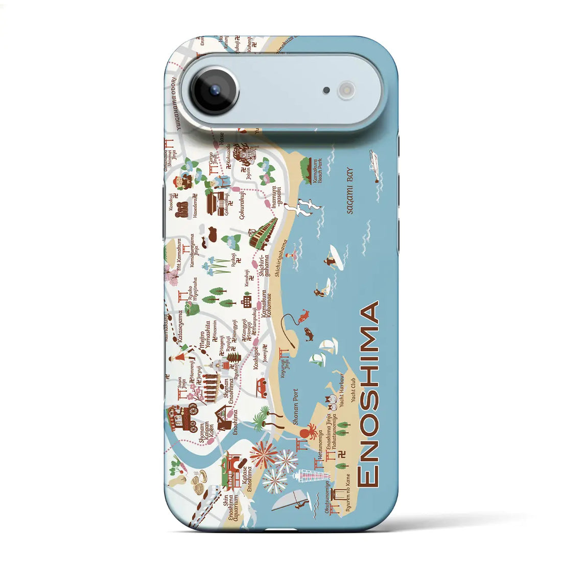 【江ノ島（イラスト）】イラストマップiPhoneケース（バックカバータイプ）ダーク・iPhone 17 Pro Max 用